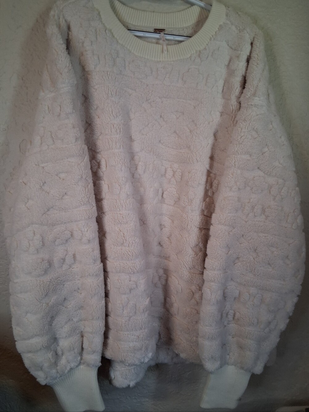 Free People Cream Cable Knit Sweatshirt Textured Teddy Sweater SZ L